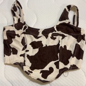Brown and White Cow Print Women's Crop Top